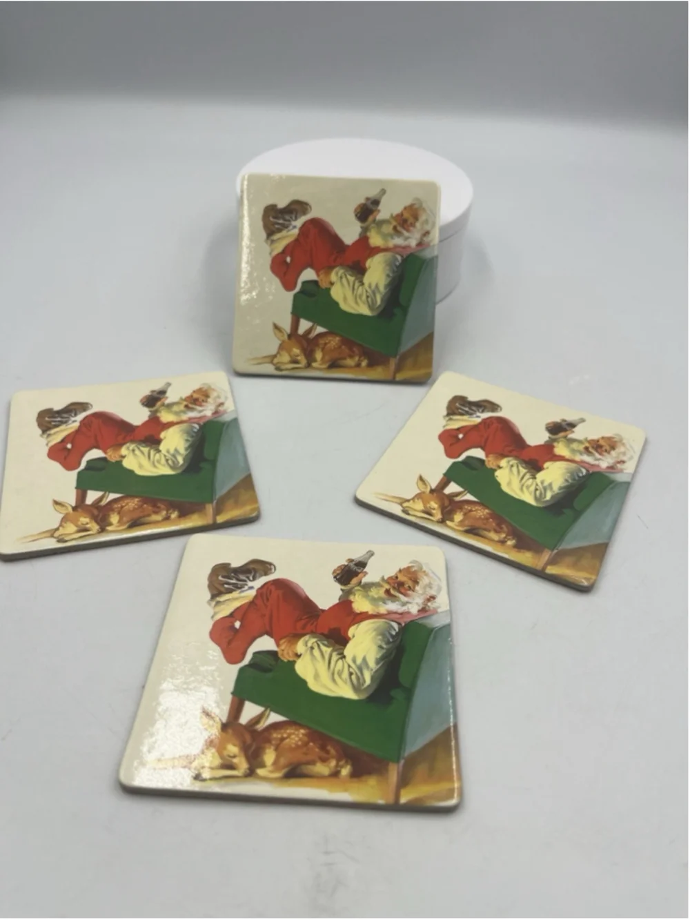 2000 Coca-Cola Cork Trivet Coaster Santa Claus in Armchair Lot of 4 NICE